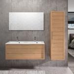 Meuble de salle de bain SORENTO couleur chêne clair 120cm + plan double vasque STYLE + miroir et colonne