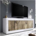 Meuble TV 2 portes 2 tiroirs Blanc/Planches bois - MATERA -