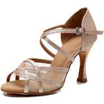 Chaussures de tango dorées en daim à paillettes à bouts ouverts à boucles Pointure 38 look fashion pour femme en promo 
