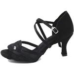 Chaussures de tango noires en daim à paillettes à bouts ouverts à boucles Pointure 39 look fashion pour femme 