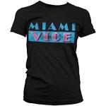 Miami Vice Officiellement Marchandises sous Licence Distressed Logo Femme T-Shirt (Noir), Medium