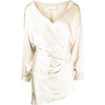 Robes de soirée longues Michelle Mason beige clair à manches longues à col en V pour femme en promo 