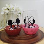 Verres à vin rouges à pois en verre à paillettes Mickey Mouse Club Minnie Mouse en lot de 2 