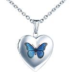 Pendentifs coeur argentés en acier à motif papillons look fashion pour femme 