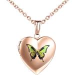 Pendentifs coeur roses en acier à motif papillons look fashion pour femme 