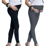 Mija Lot de 2 leggings de grossesse longs et confortables pour femmes enceintes 7200 V, Noir + Graphite, M