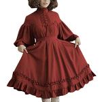 Robes en dentelle vintage rouges en dentelle à capuche à manches longues Taille S plus size look médiéval pour femme 
