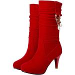 Bottes à talon haut d'automne Minetom rouges en cuir synthétique à perles Pointure 37 look fashion pour femme 