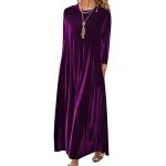 Robes de bal longues d'automne Minetom violettes en velours maxi à manches longues Taille XL look casual pour femme 