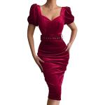 Robes de soirée courtes Minetom rouges en velours midi à manches courtes Taille XS look fashion pour femme 