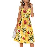 Robes de cocktail de printemps Minetom jaunes à fleurs à volants sans manches Taille XL look casual pour femme 