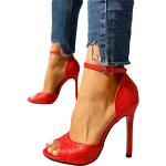 Sandales à talons Minetom rouges en caoutchouc à talons aiguilles à bouts ouverts Pointure 39 avec un talon de plus de 9cm look fashion pour femme 