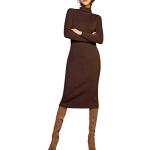 Robes de cocktail d'automne Minetom marron midi à manches longues à col roulé Taille XL look fashion pour femme 