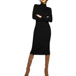 Robes d'automne Minetom noires à manches longues midi à manches longues à col roulé Taille XS look fashion pour femme 