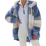 Parkas longues Minetom bleues en peluche à capuche à manches longues Taille S look streetwear pour femme 