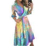 Robes de soirée longues Minetom multicolores au genou à manches longues à col en V Taille L look fashion pour femme 