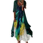 Robes longues mousseline Minetom vertes à fleurs en mousseline maxi à col en V Taille L look casual pour femme 