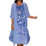 Robes en dentelle vintage de demoiselle d'honneur Minetom bleues à fleurs en tulle midi sans manches à col en V Taille M look casual pour femme 
