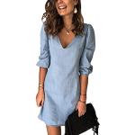 Robes de plage Minetom bleues au genou à col en V Taille S look casual pour femme 