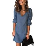 Robes de plage Minetom bleus foncé au genou à col en V Taille L look casual pour femme 