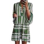 Robes à imprimés Minetom vertes minis à manches trois-quart à col en V Taille XXS look casual pour femme 