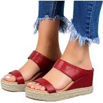 Sandales compensées Minetom rouges en caoutchouc à bouts ouverts à élastiques Pointure 37 avec un talon entre 7 et 9cm look casual pour femme 