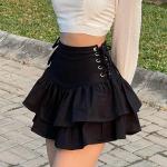 Jupes en dentelle noires à carreaux en dentelle minis look gothique pour femme en promo 