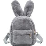 Sacs à dos scolaires gris en peluche à motif lapins look fashion pour enfant 