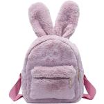 Sacs à dos scolaires roses en fausse fourrure à motif lapins look fashion pour enfant 
