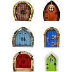 Miniature Fairy Door - 6Pcs Sparkle Fairy Door Kit, Multi-Color Hobbit Door, Tree Garden Home Decor for Elves, Pixies, Fairies, Fairy Garden Door for Miniature H8cm
