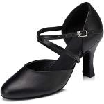 Minitoo Chaussures de danse latines en cuir pour femme - Noir - Talon noir de 8 cm., 40 EU