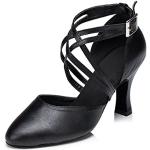 Minitoo Chaussures de danse latines en cuir pour femme - Noir - Talon noir de 8 cm., 41 EU