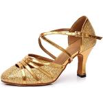 Chaussures de danse Minitoo dorées en cuir à paillettes Pointure 38 avec un talon entre 7 et 9cm look fashion pour femme 