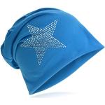 Miobo Jersey Slouch Bonnet long tendance avec étoile en strass, unisexe, couleur unie, pour homme ou femme - bleu - Taille unique