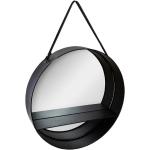 Miroir à suspendre en Métal noir avec étagère D 55 cm