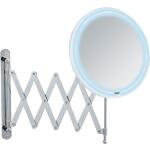 Miroir maquillage LED mural Barona, avec bras télescopique, miroir grossissant x5, Ø 20 cm, Acier - Plastique, 20x34x55 cm, Chromé