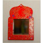 Miroir Rouge Indien De Style Moghol - Miroir Décoratif Mural Marocain Motif Lune Et Fleurs Cadeau Tendance