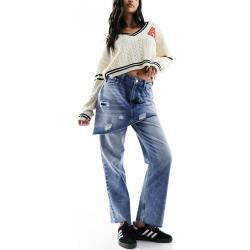 Miss Selfridge - Jean droit avec mini-jupe en jean superposée-Bleu