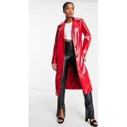 Miss Selfridge - Trench-coat en vinyle effet cuir - Rouge vif