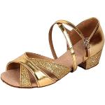 Chaussures de tango de mariage dorées en cuir à paillettes légères Pointure 32 avec un talon entre 3 et 5cm look fashion pour fille 