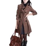 MissFox Manteau Femme Long Trench Coat avec Ceinture Taille L Café