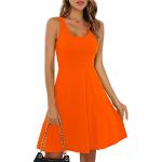 Robes de cocktail orange en coton minis sans manches à col rond Taille L look Pin-Up pour femme 