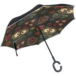 Parapluies pliants multicolores à motif hiboux Taille M look fashion pour femme 