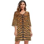 Robes en soie multicolores à effet tigré en mousseline à motif tigres minis à manches trois-quart Taille 3 XL look casual pour femme 
