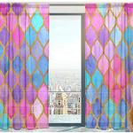 Mnsruu Rideaux transparents pour fenêtre Motif géométrique marocain 140 x 198 cm 2 panneaux