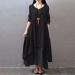 Robes d'été noires en viscose maxi à manches longues Taille XS look fashion pour femme 