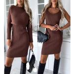 Robes d'automne marron en fibre synthétique à manches longues à manches longues Taille 3 XL look fashion pour femme 
