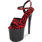 Sandales compensées rouges à effet léopard en caoutchouc avec un talon de plus de 9cm look sexy pour femme 