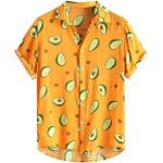 Chemises hawaiennes jaunes à fleurs à manches courtes col kent Taille L look casual pour homme 