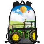 Sacs à dos scolaires verts à motif tracteurs look fashion pour enfant 